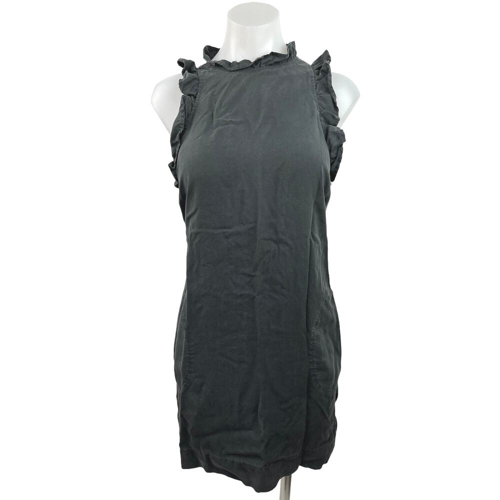 Anthropologie Cloth & Stone Black Tencel Ruffle Sleeveless Mini Shift Dress Sz M